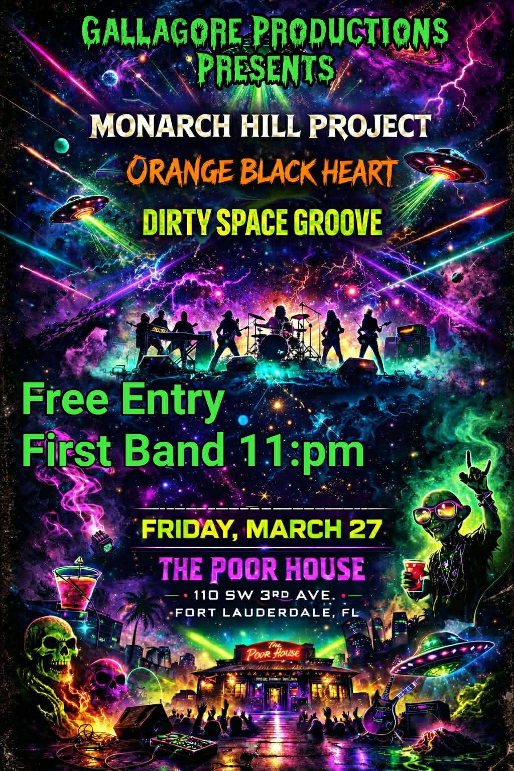 a flyer for a concert at the orange black project