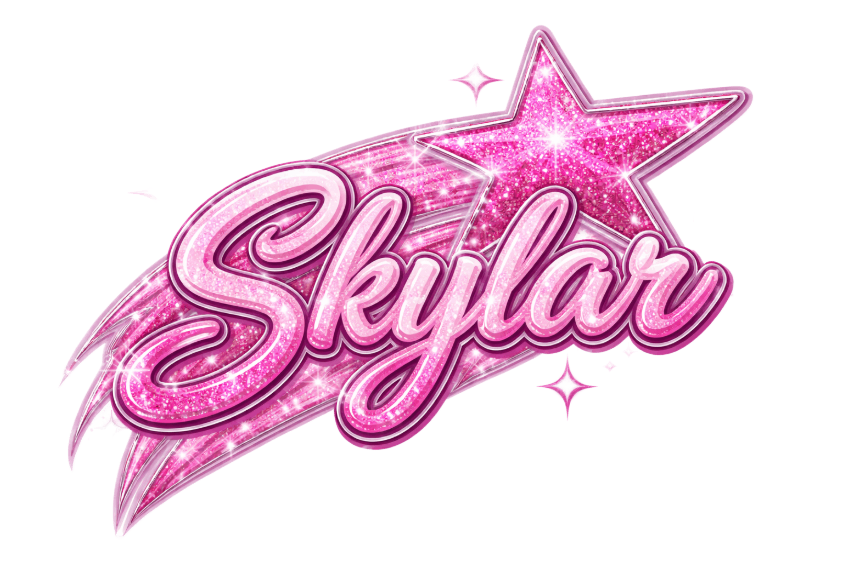 a pink star with the word skylar on it