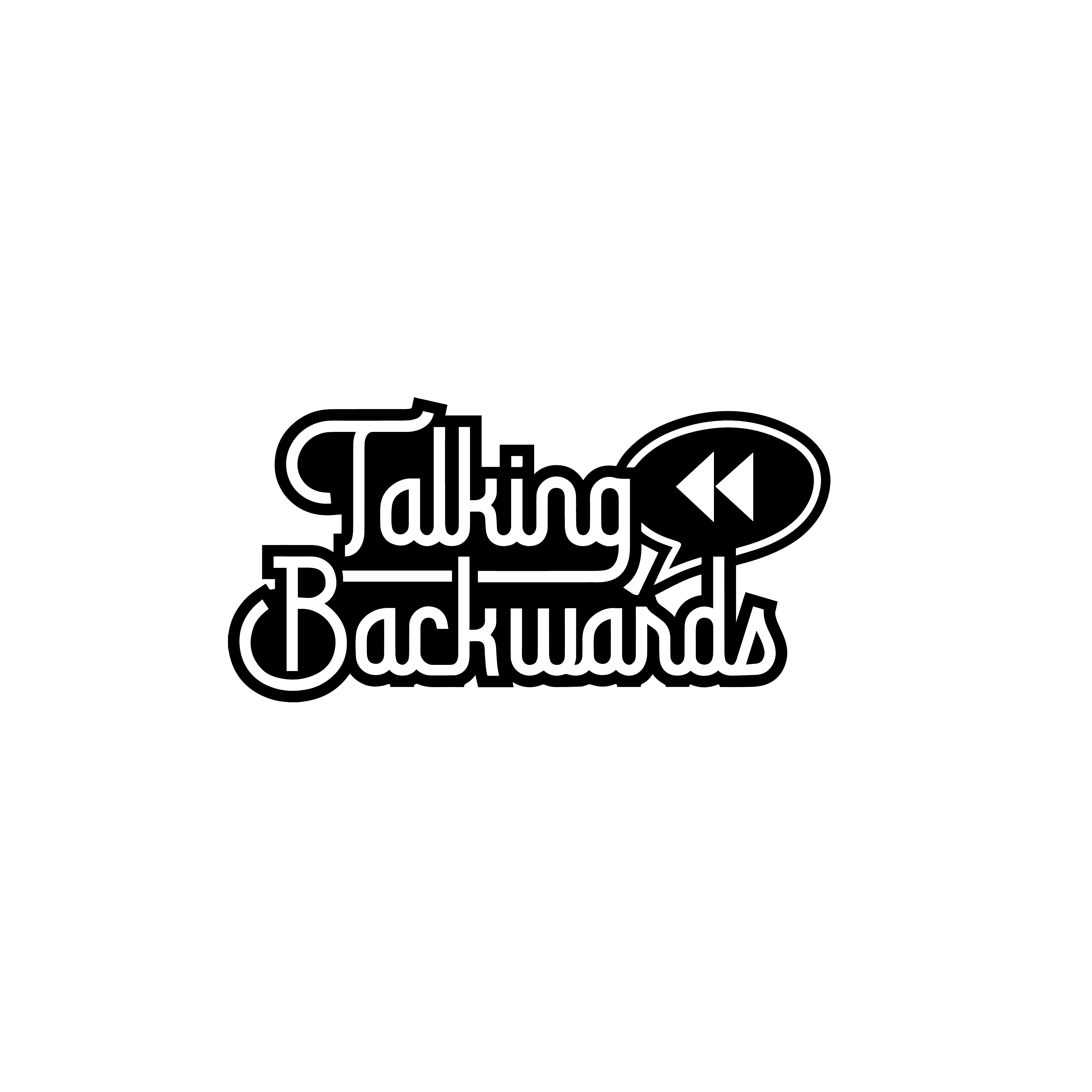 talking backwards logo on a white background