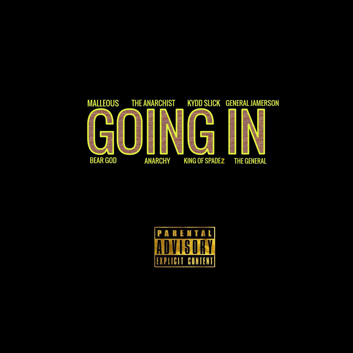 Malleous - Going In: a black background with the words going in on it
