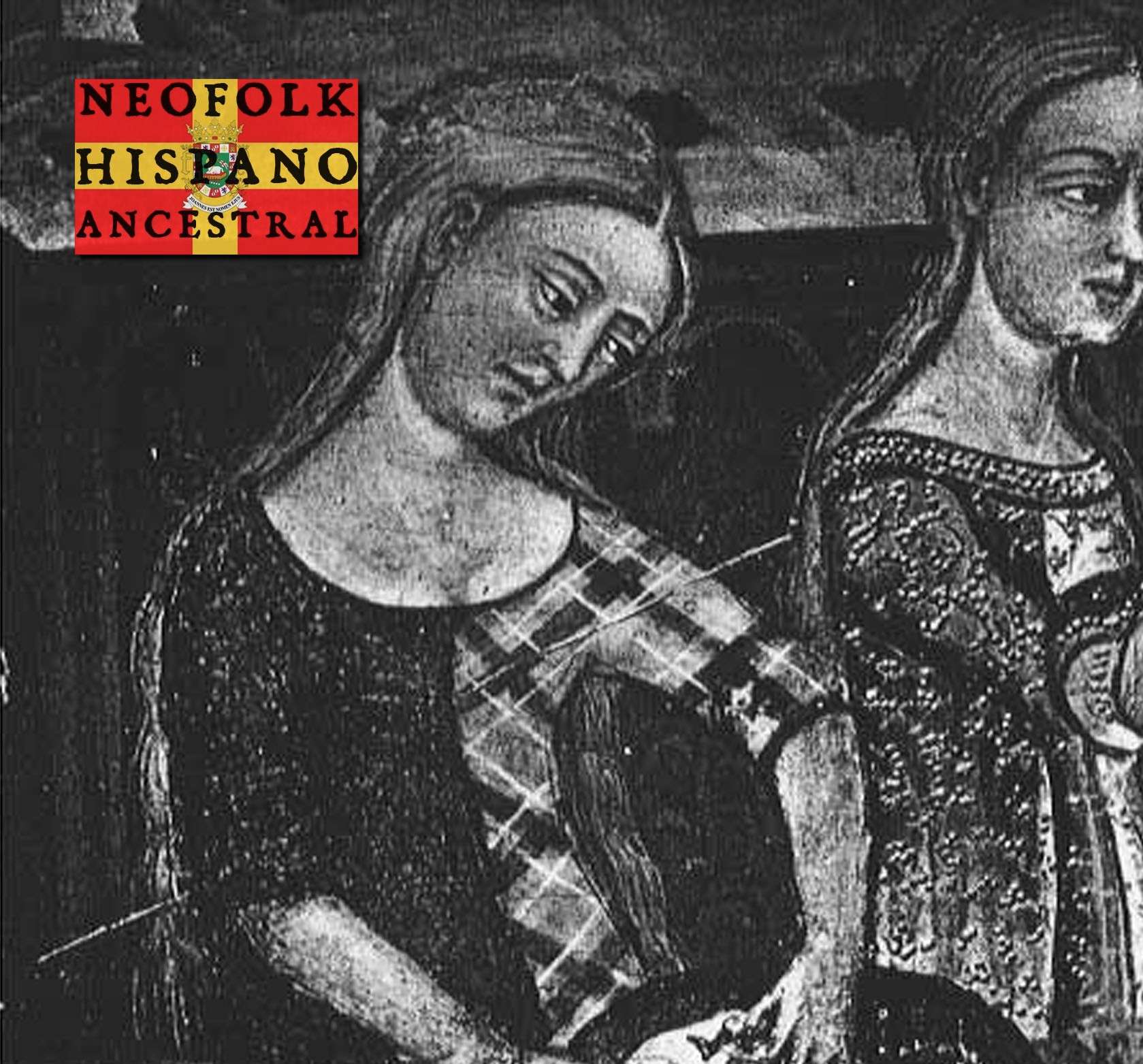 a black and white photo of two women holding a baby