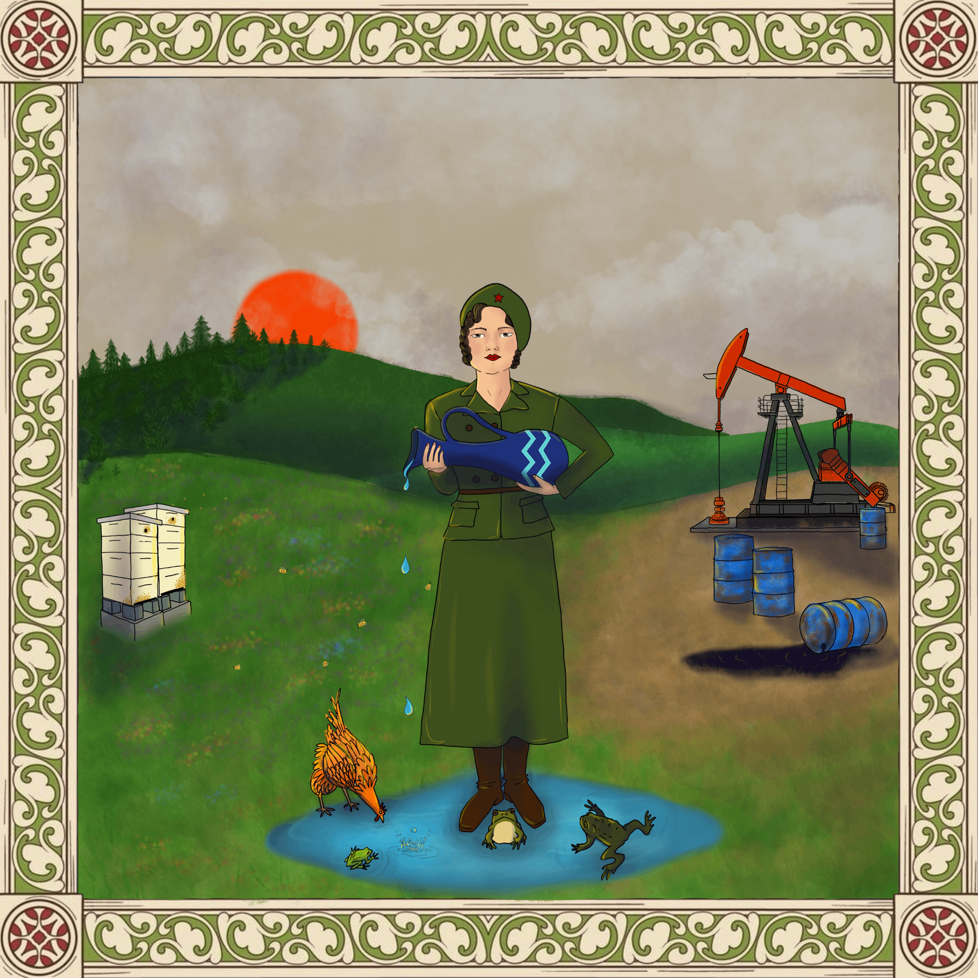 Loose Associates - Animal Husbandry in the 21st Century: an illustration of a woman holding a bottle of water