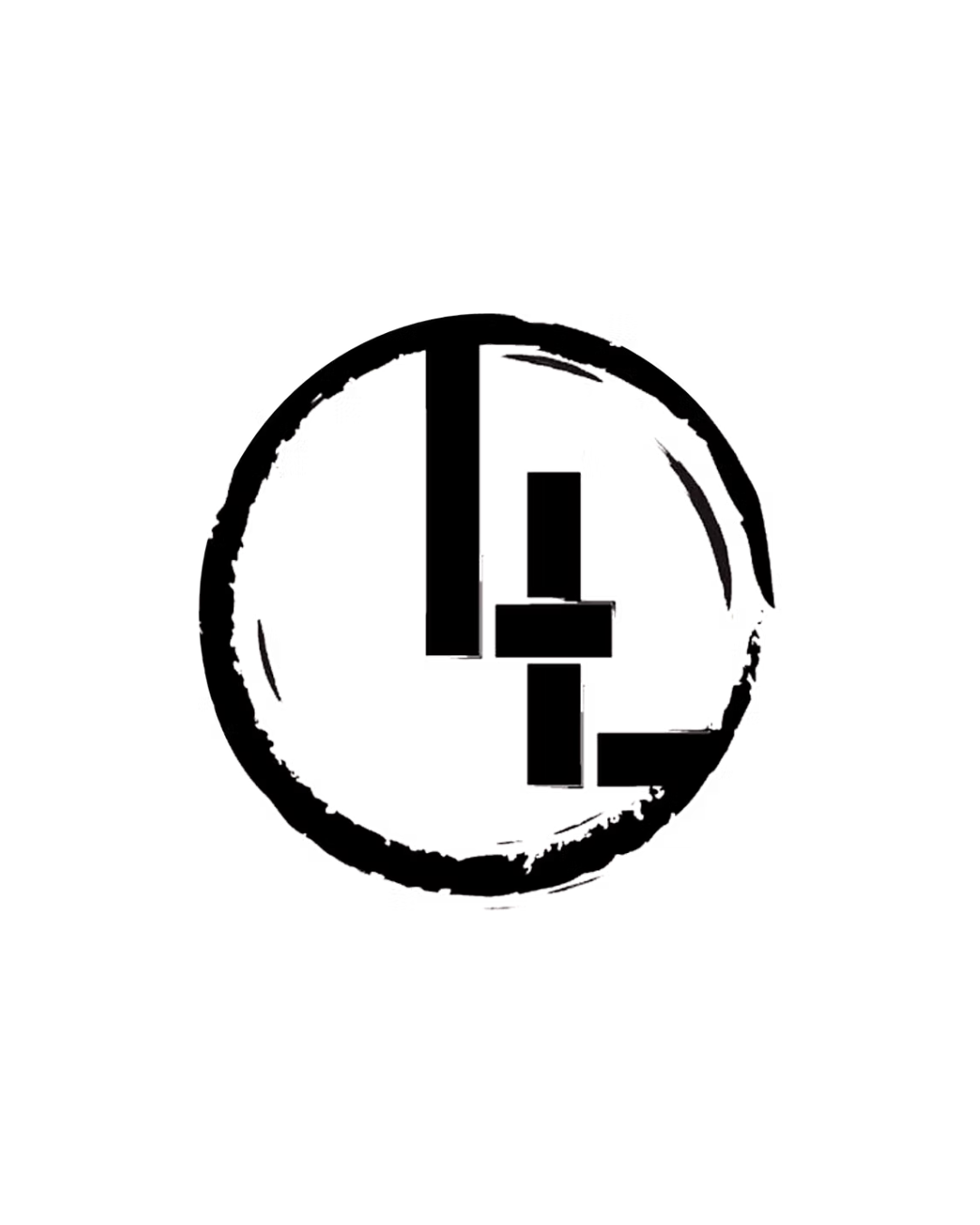 a black and white image of a cross in a circle