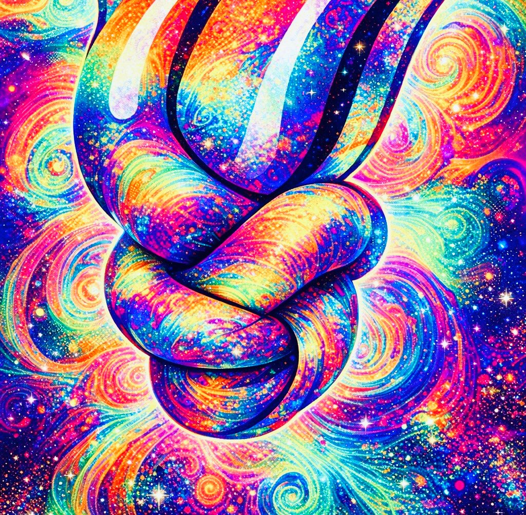 a psychedelic painting of a knot in space