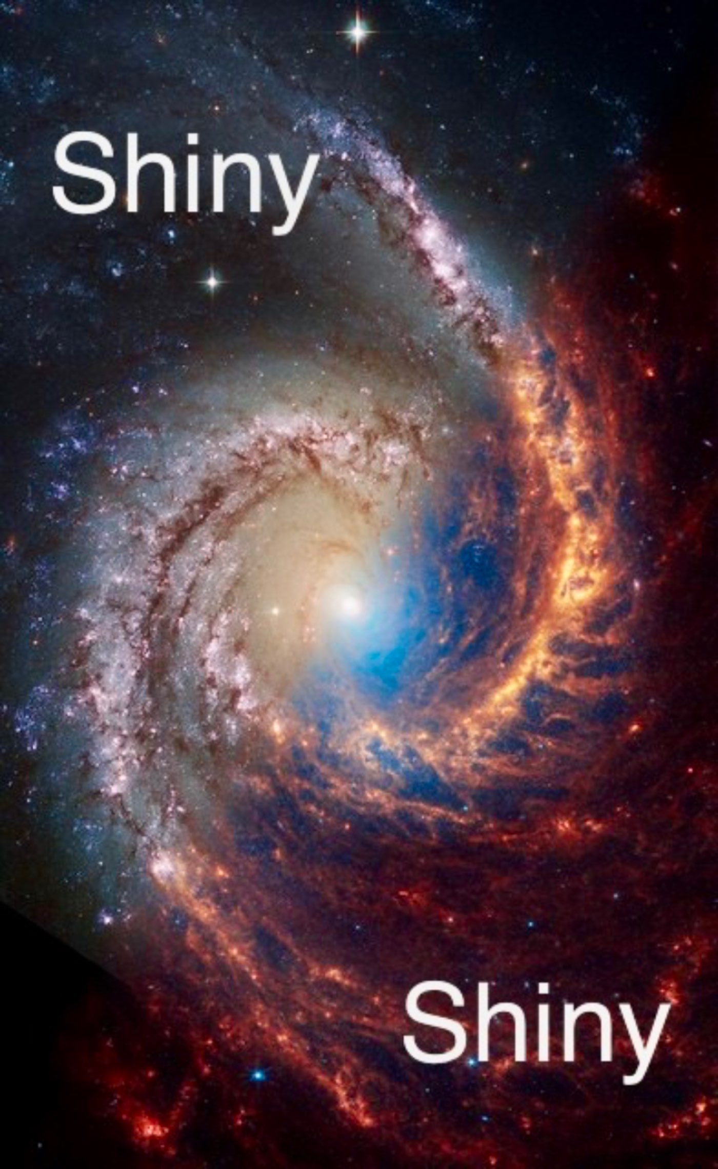 a spiral galaxy with the words shiny and shiny