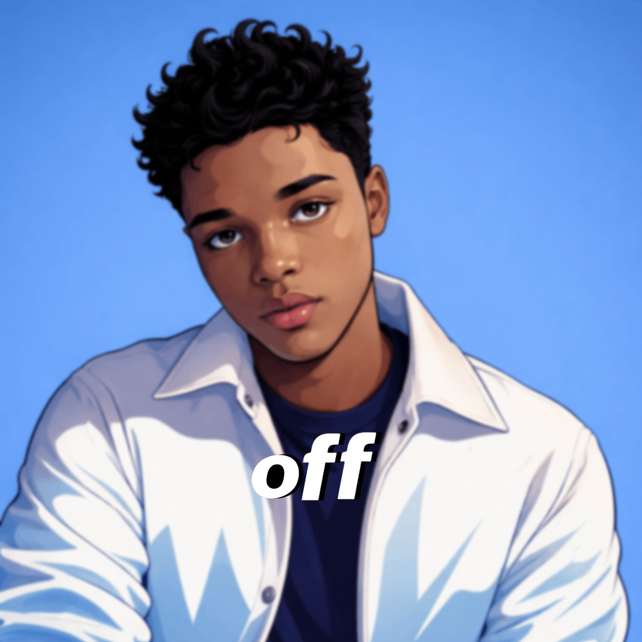 Nathan David - off: a cartoon of a man with curly hair and the word off