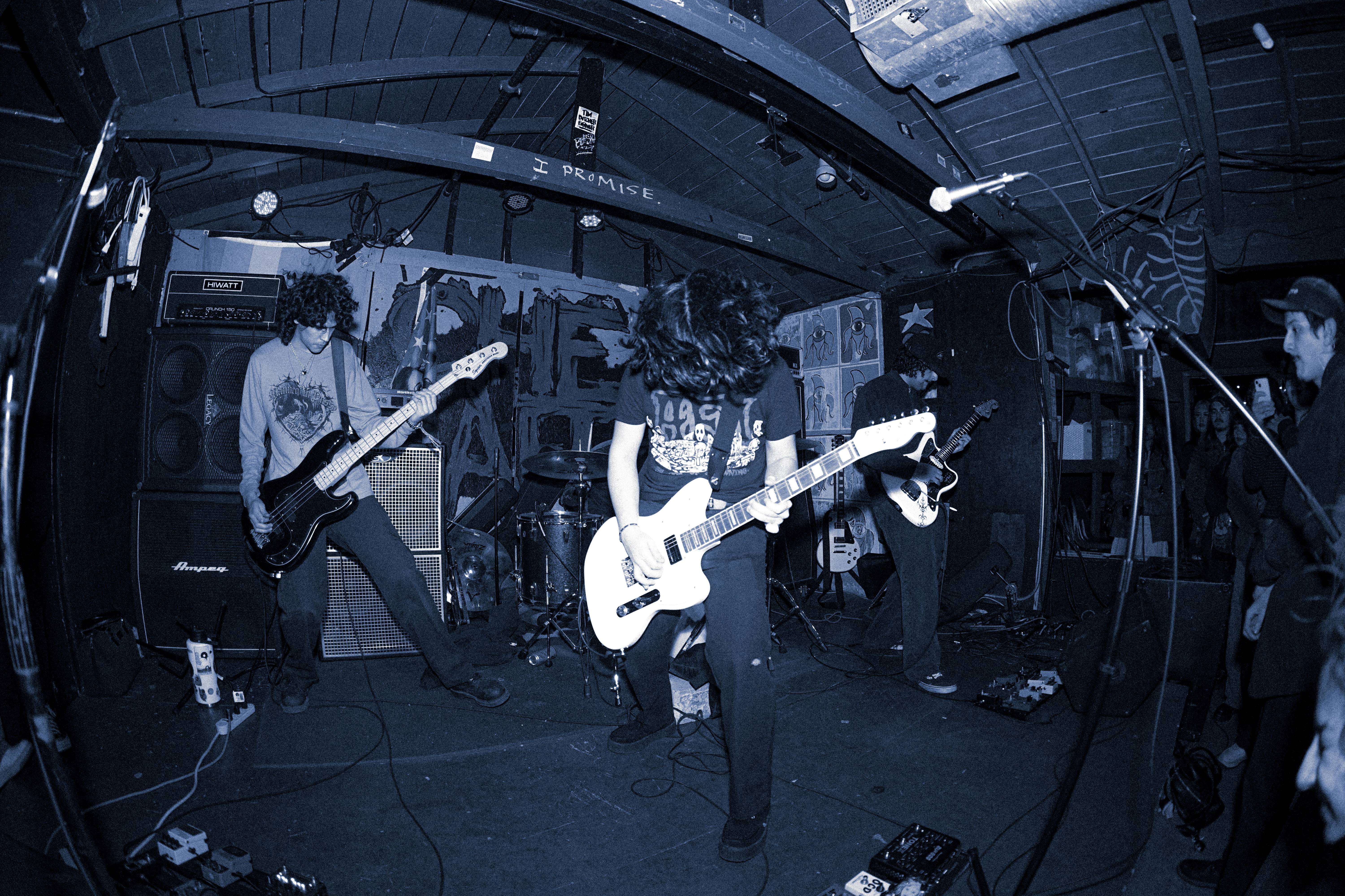 a group of people playing guitars in a room
