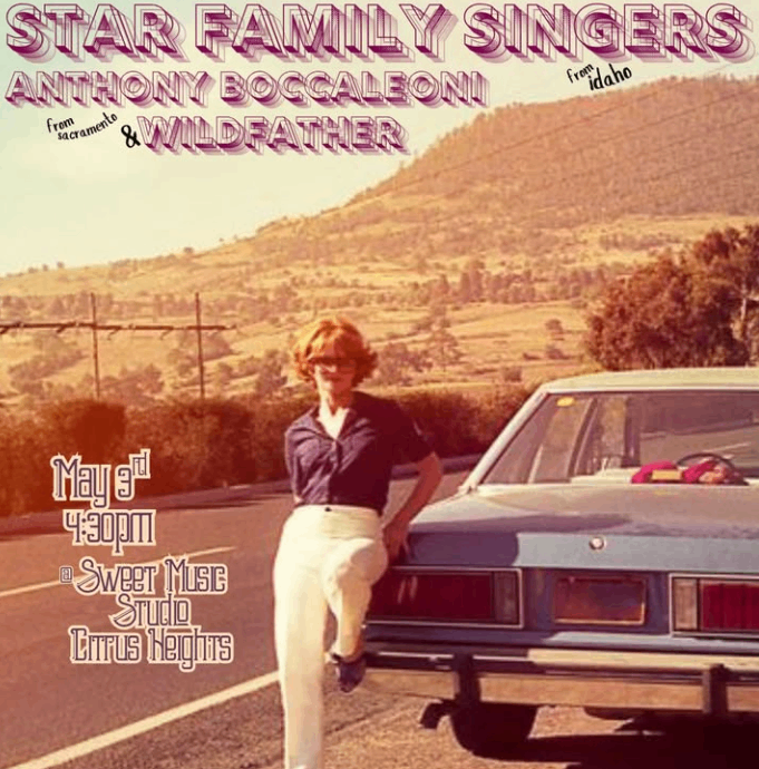 a poster for star family singers with a woman posing next to a car