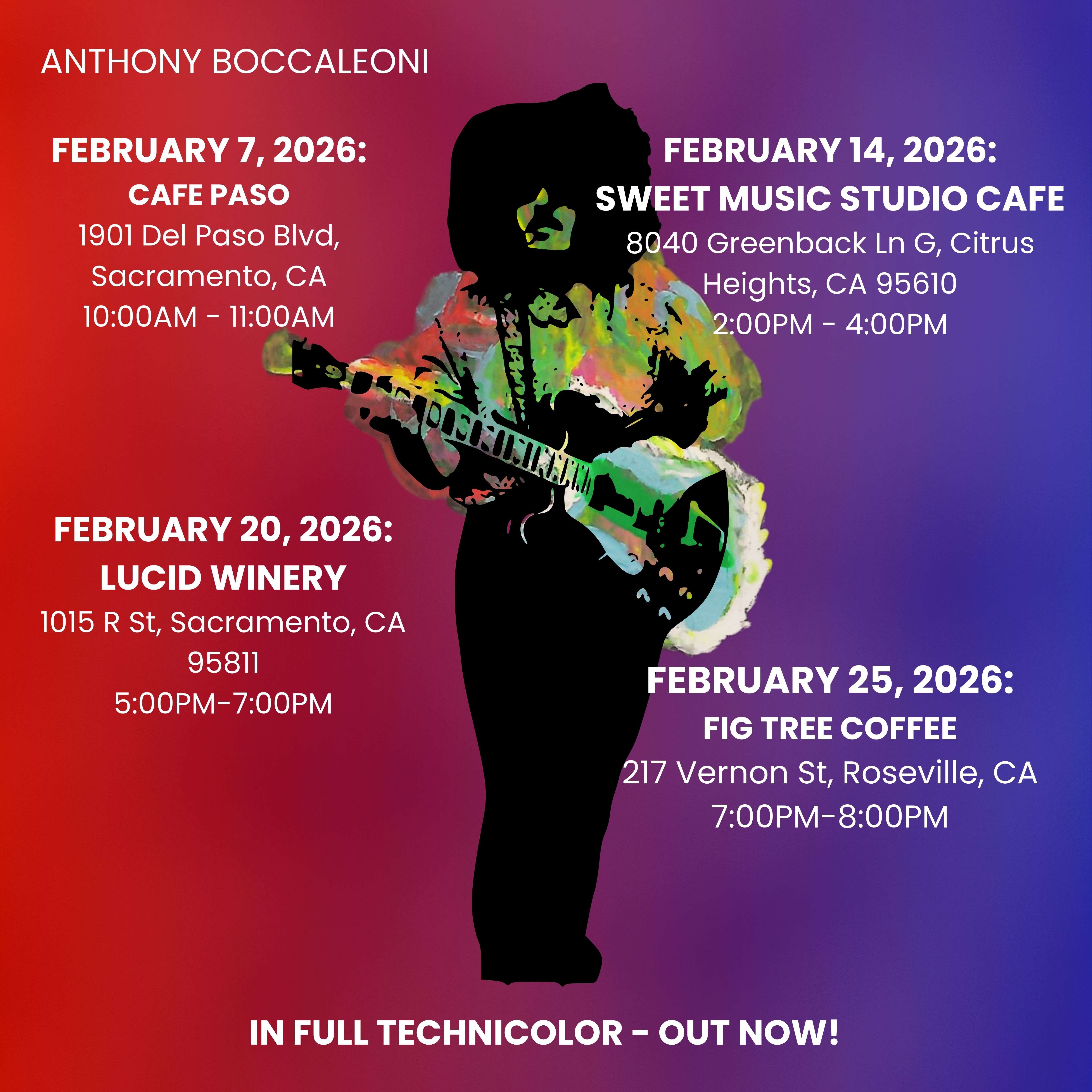 Live in FEBRUARY 2026: a poster for anthony decacson's concert in california