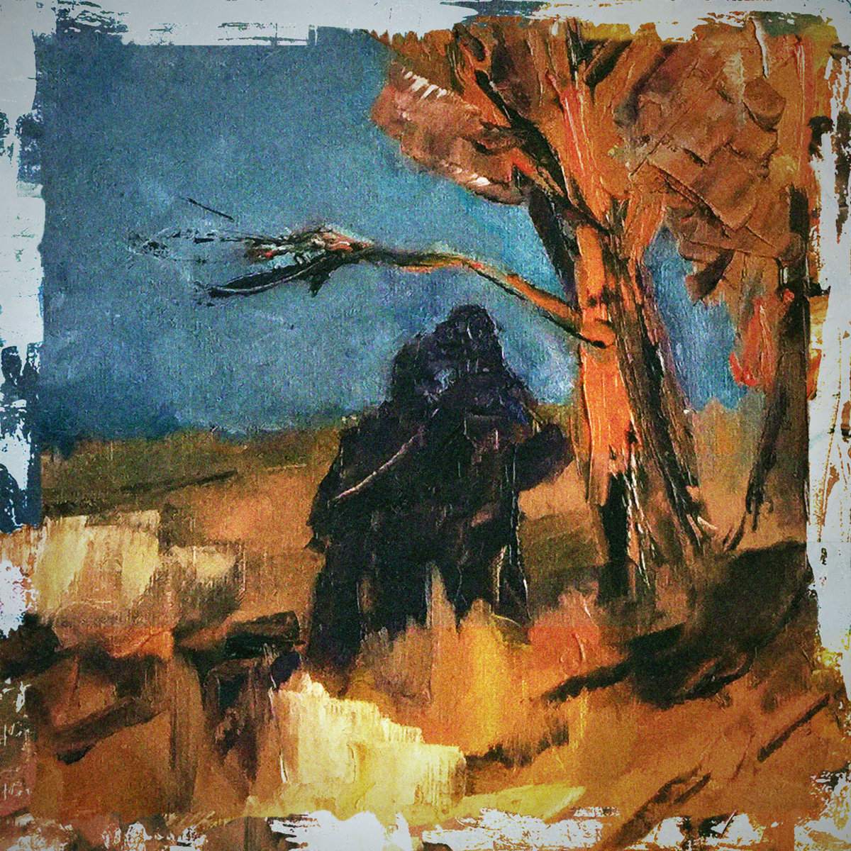 Ozan Aydın - Home: a painting of a man sitting under a tree