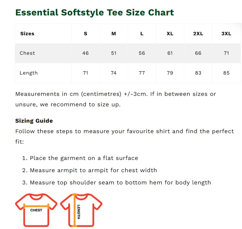 essential softstyle tee size chart