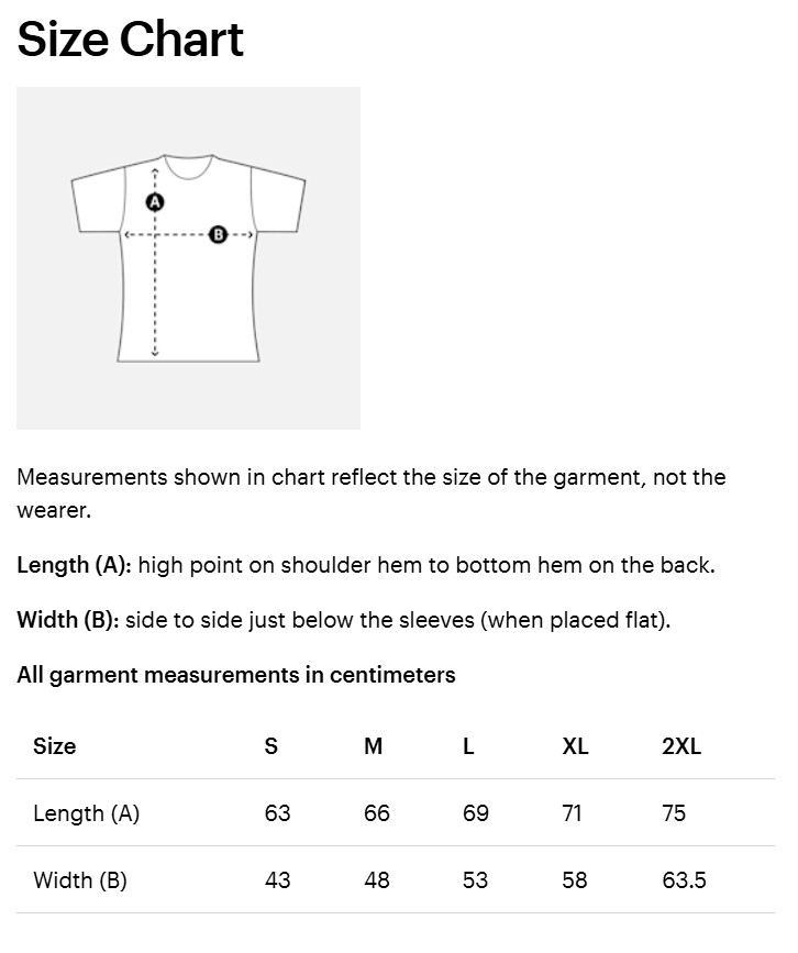 the size chart for a men's t - shirt