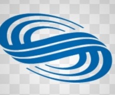 a blue and white logo on a transparent background
