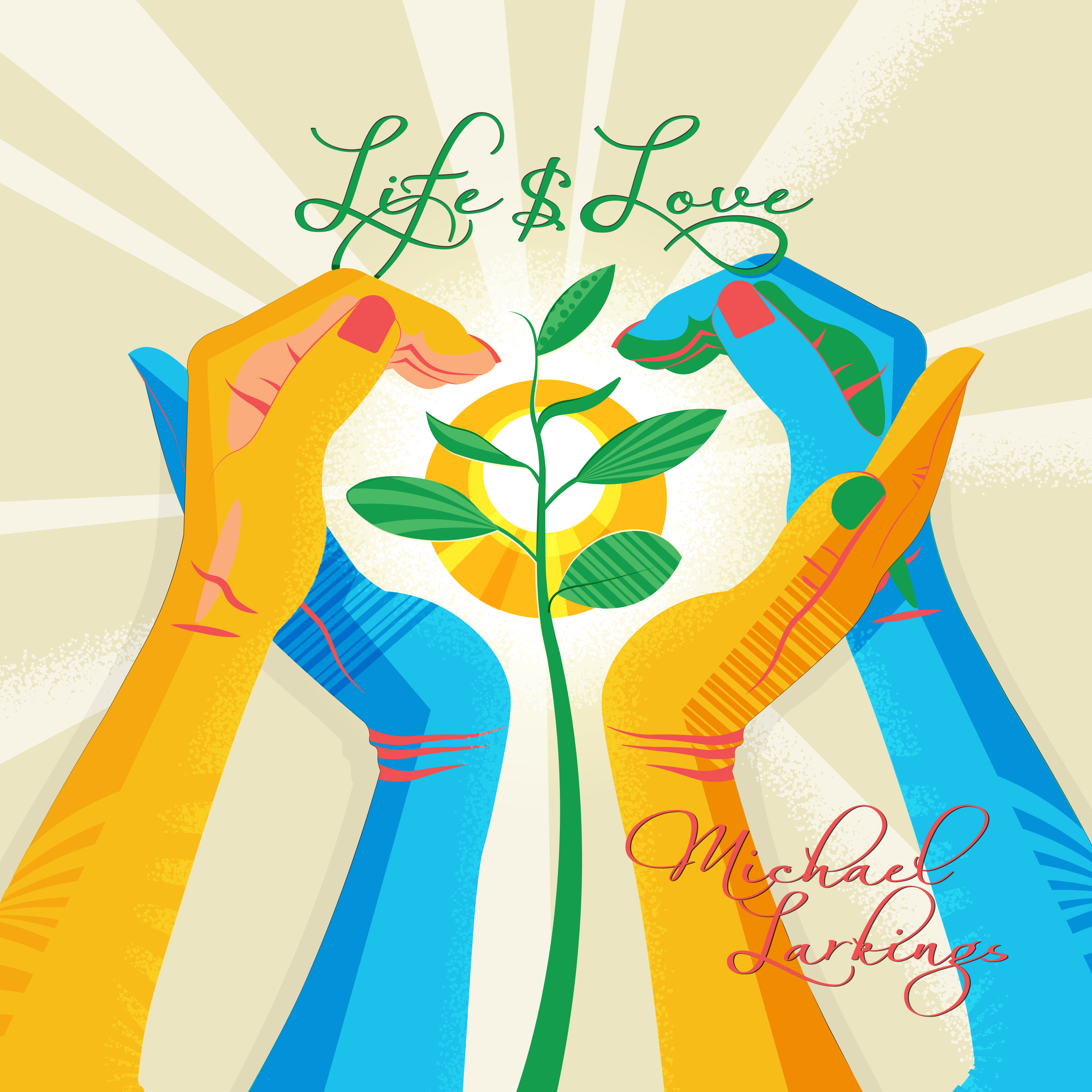 two hands holding a plant with the words life and love