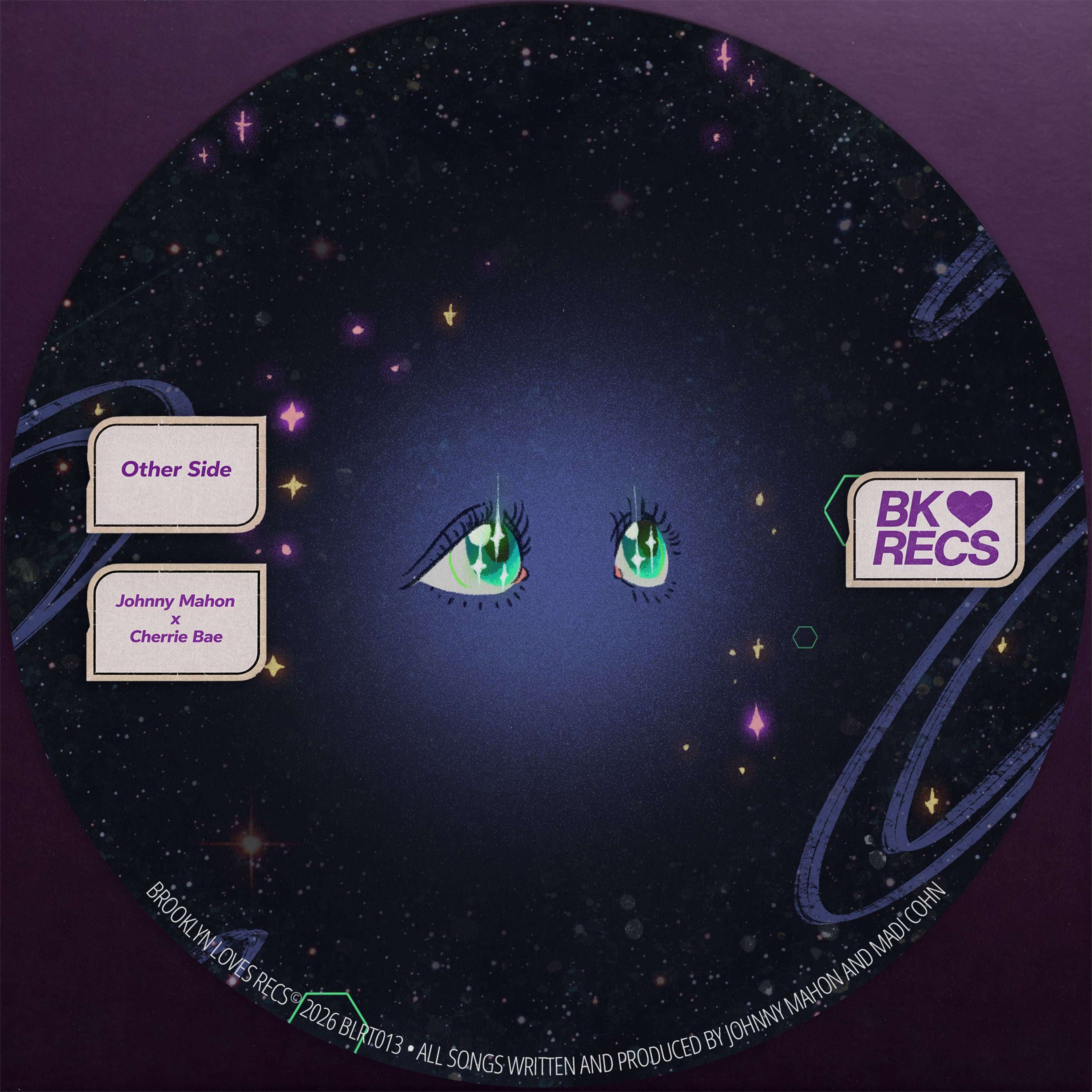 Johnny Mahon - Other Side (feat. Cherrie Bae): a circular disc with an image of a green eye