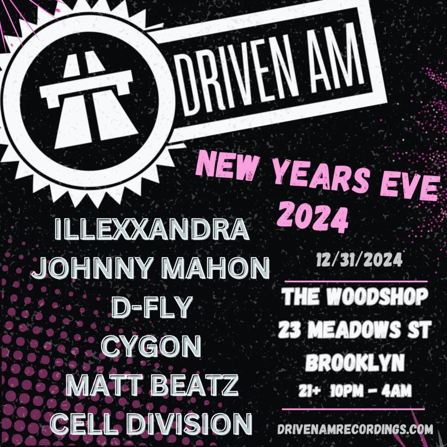 a flyer for driven am new years eve