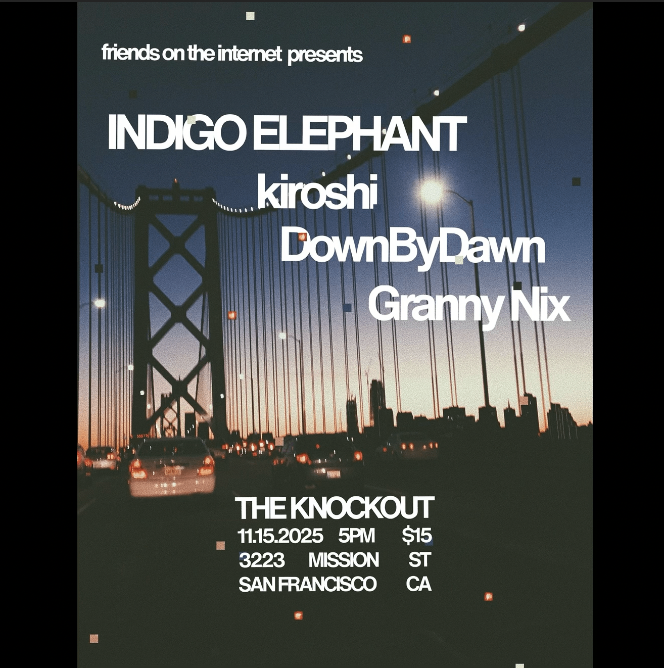 a poster for indigo elephant, krish by dawn, and granny nyx
