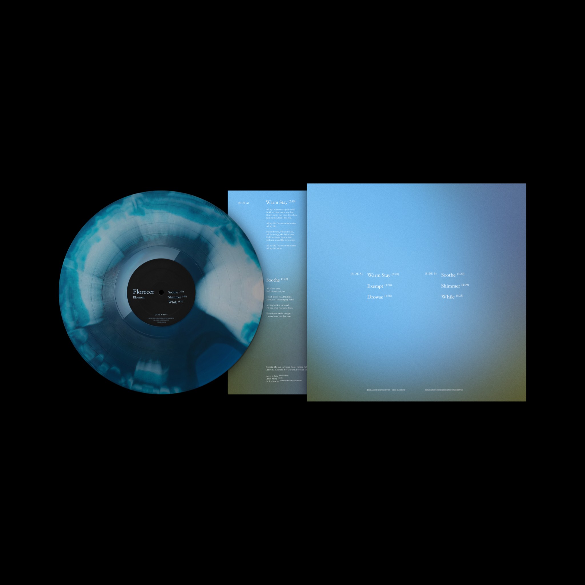 a blue lp on a black background