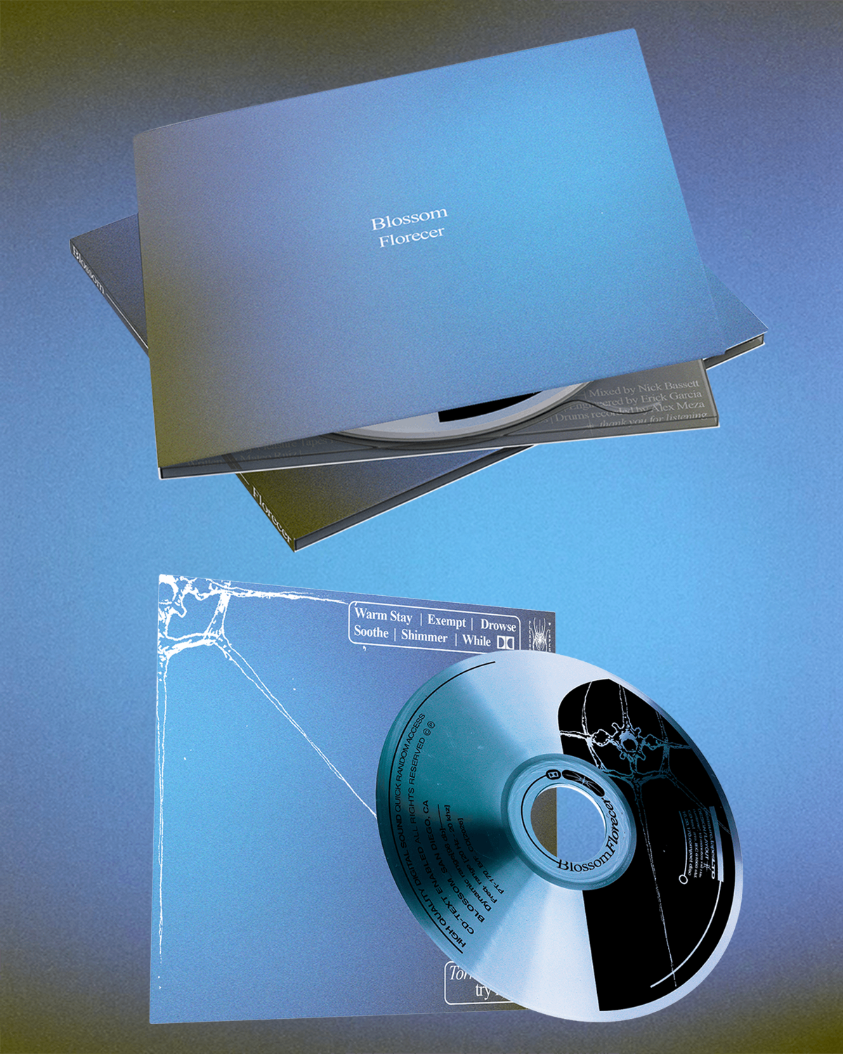 a blue cd is sitting on top of a blue cd case