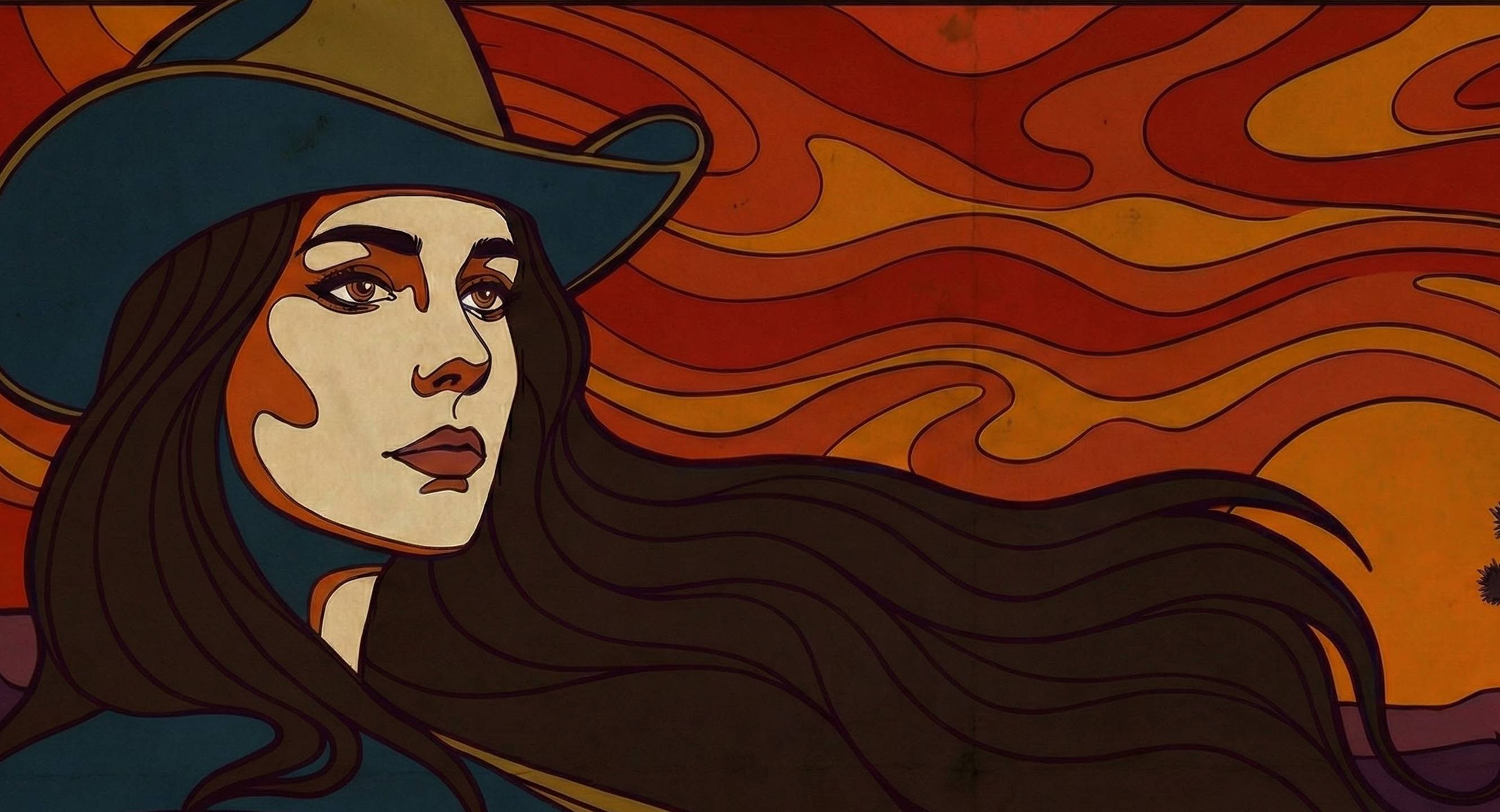 a painting of a woman in a cowboy hat