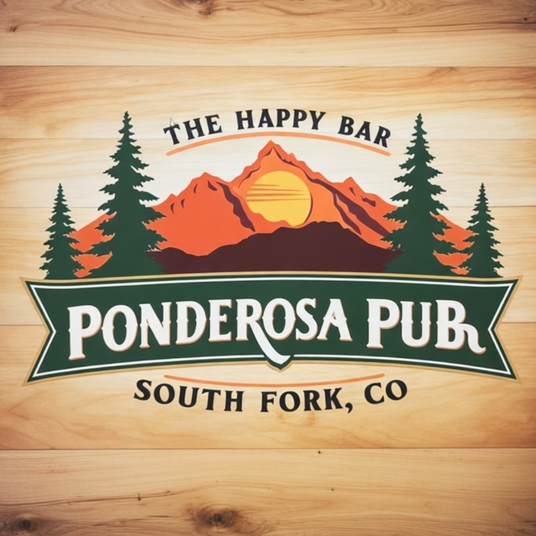 the logo for ponderosa pub south fork, colorado