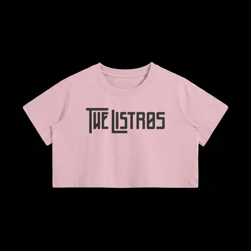 a pink cropped t - shirt with the word'the liststars'on it
