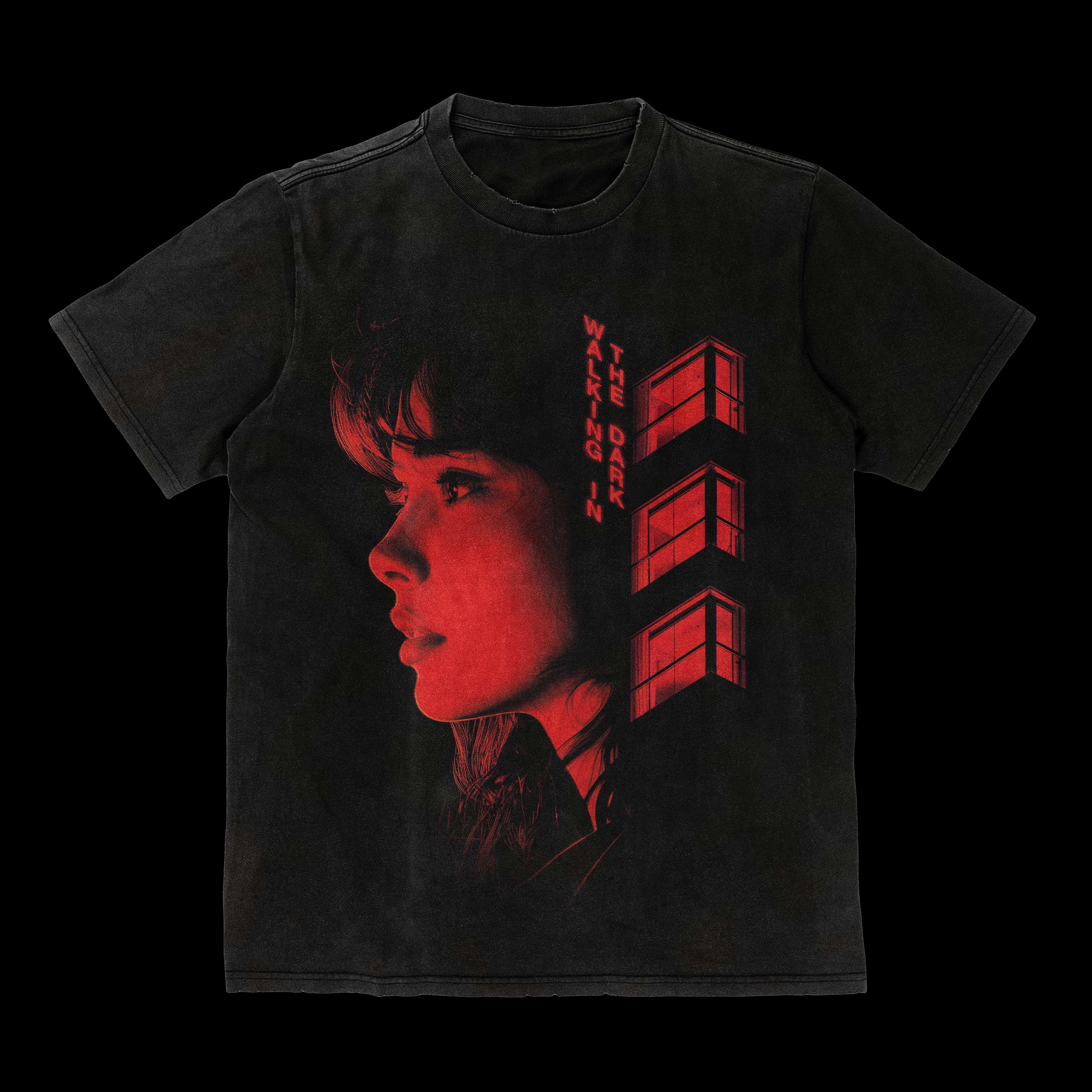 a black t - shirt with a woman's face on it