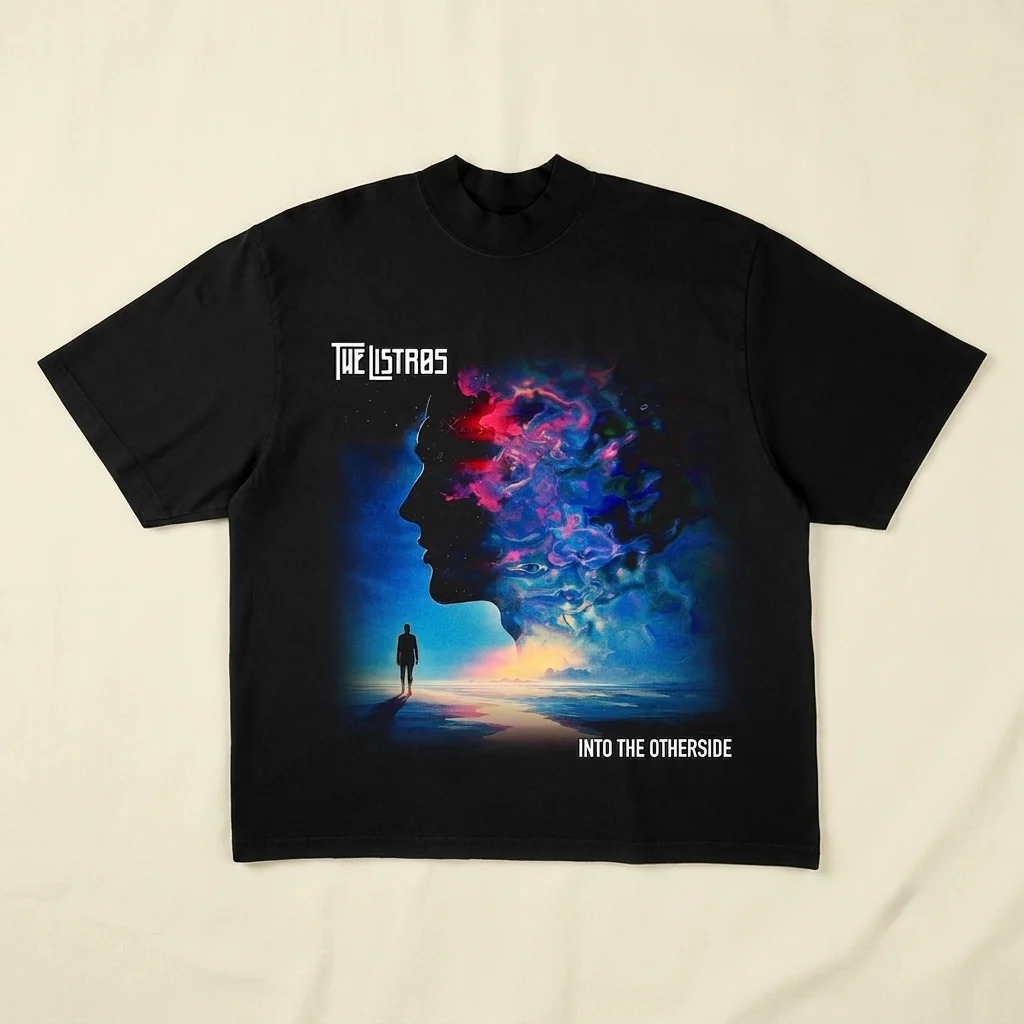 a black t - shirt with an image of a man in space