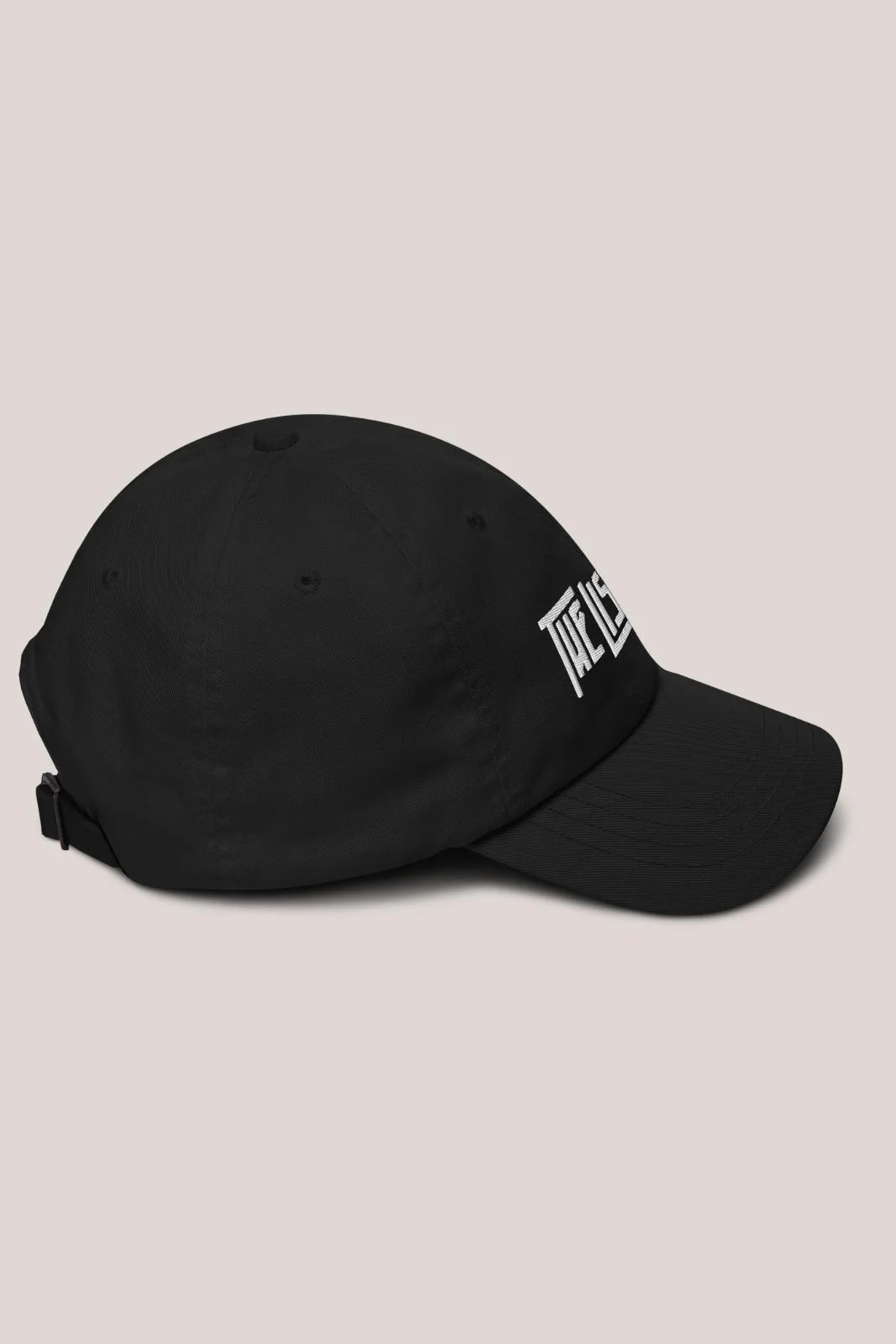 a black hat with a white logo on it