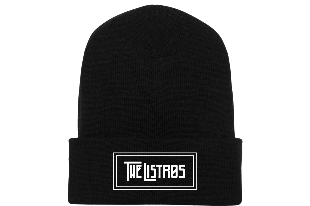 a black beanie with the word'the stars'on it