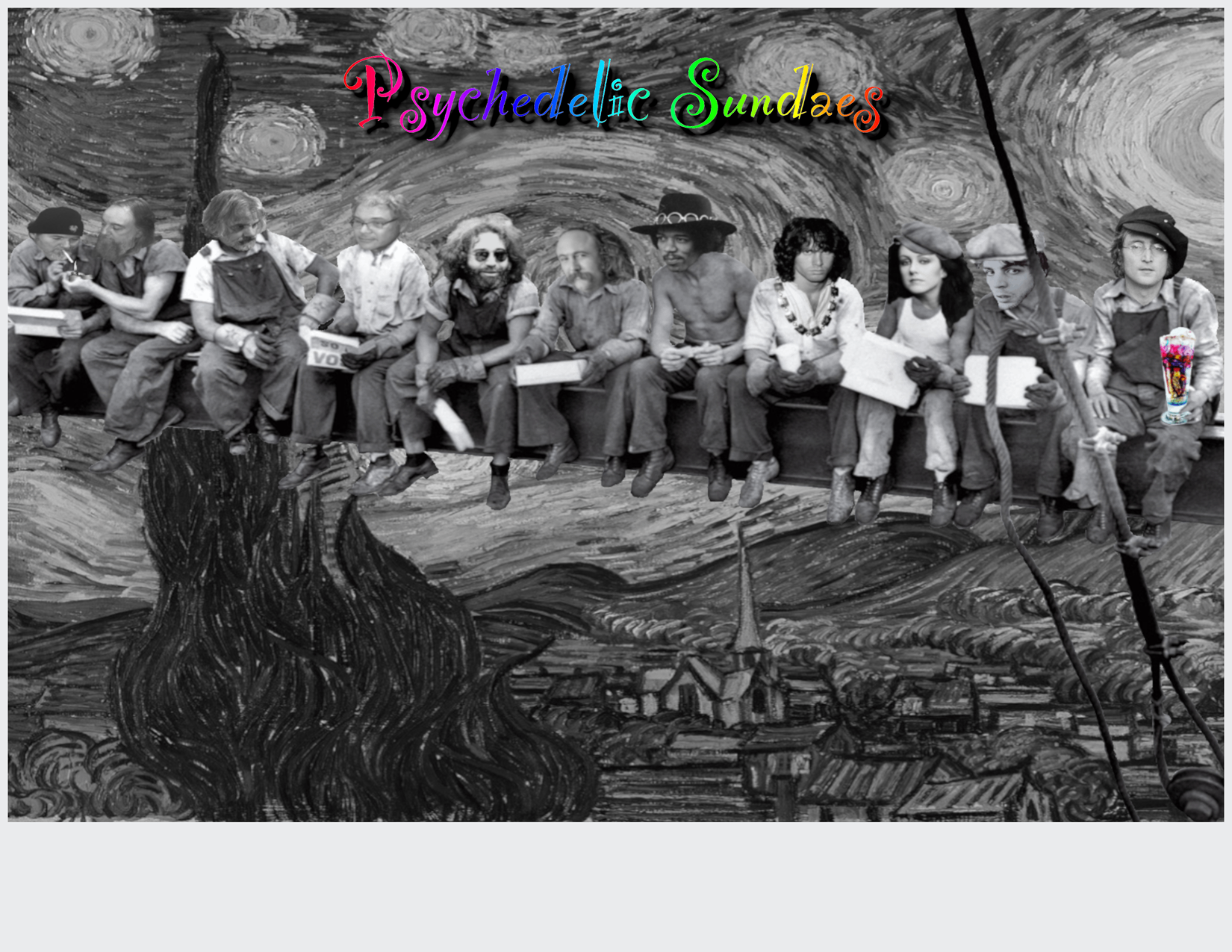 a black and white photo of a group of people sitting on a bench