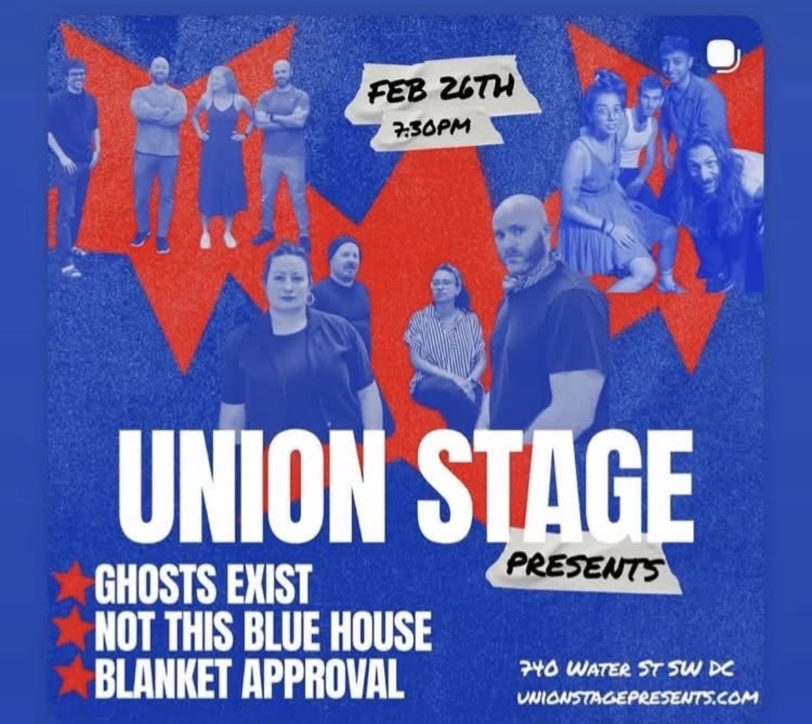a poster for union stage with a group of people