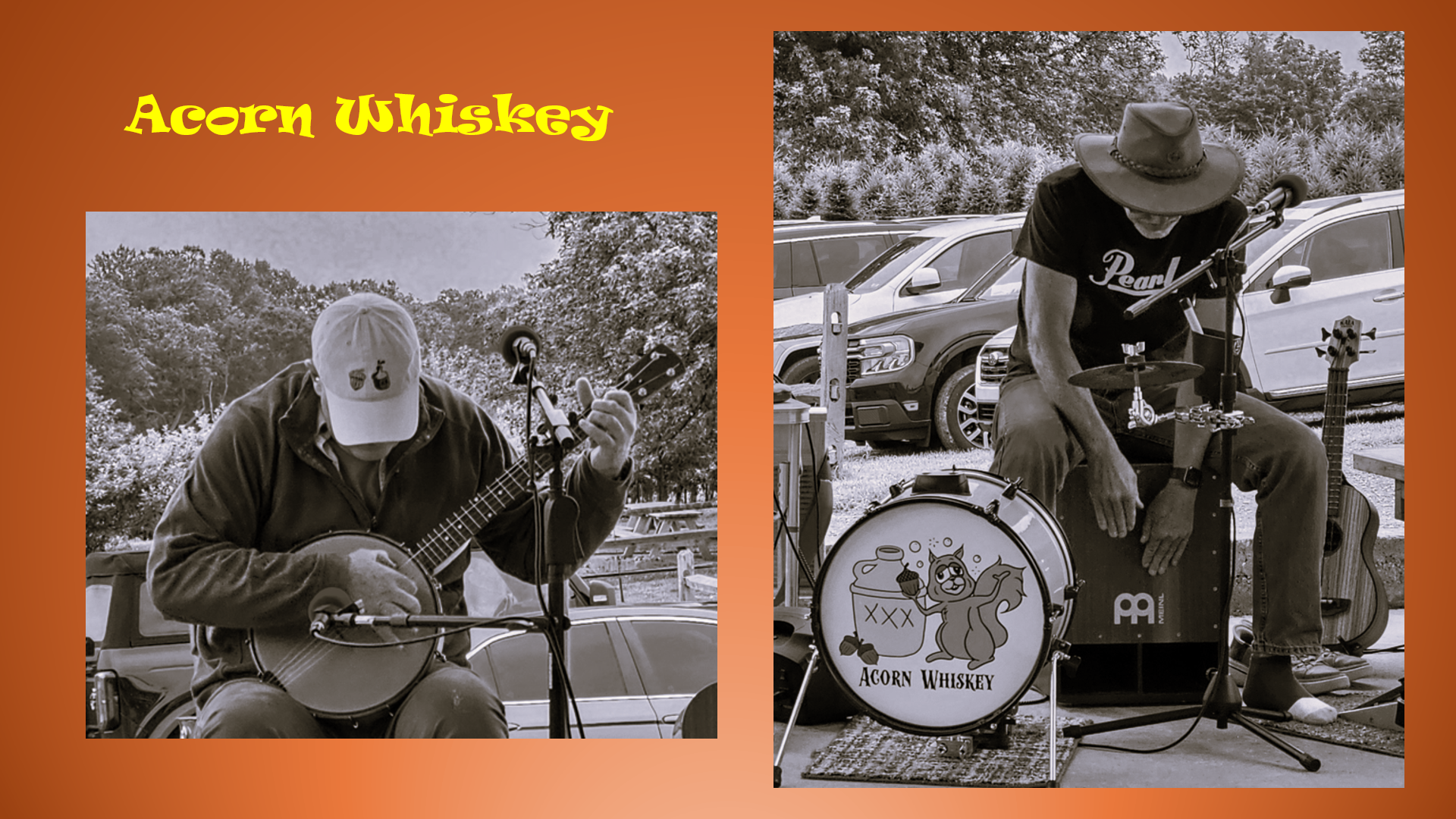 a black and white photo of a man playing a banjo