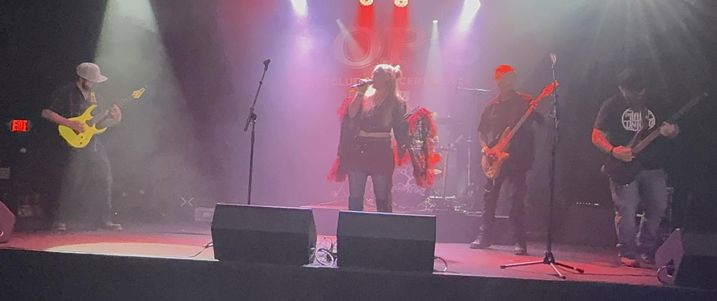 a group of people playing a musical instrument on stage